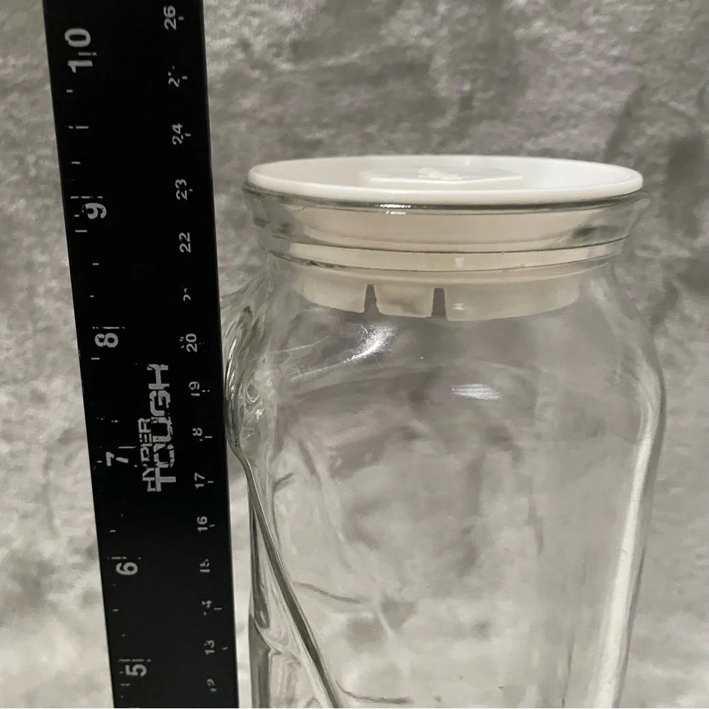 Vintage Frigorello Thick Glass Pitcher w/ White Lid Square Kitchen Décor